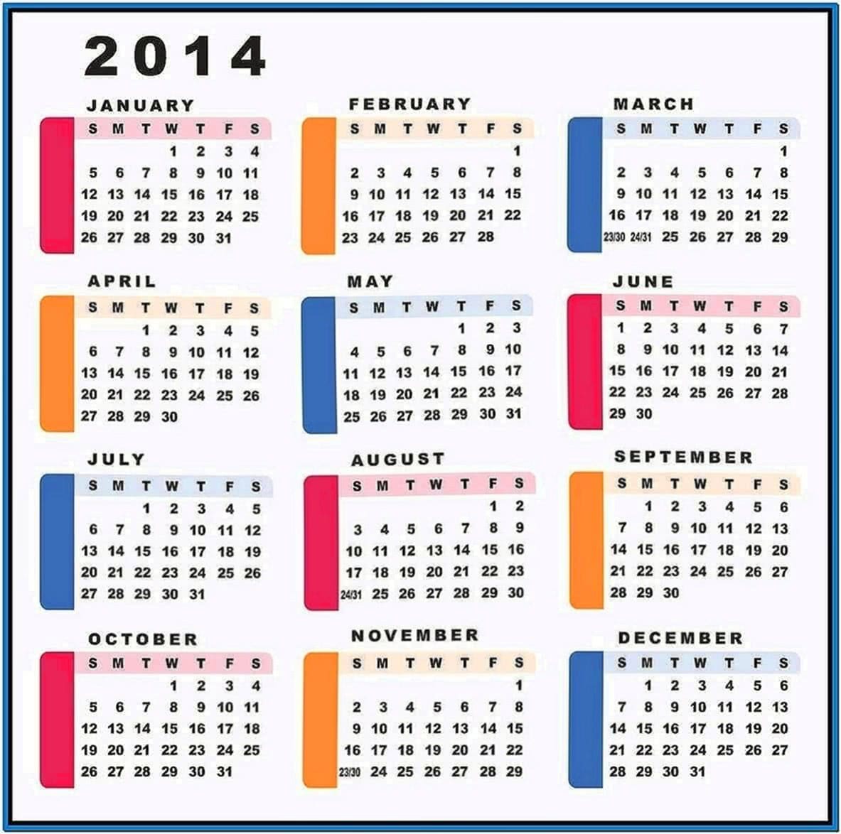 Calendar Screensavers 2020