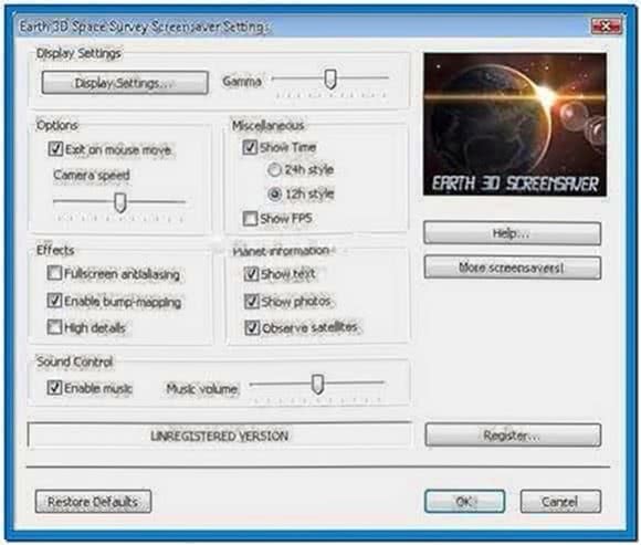 Earth 3D Space Survey Screensaver Code
