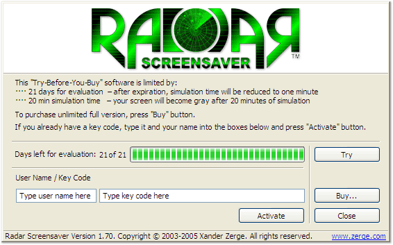 Radar Screensaver Activation Code